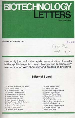 Biotechnology Letters Volume 4 1982, No 1 bis 12 (1 Band)