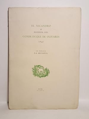 Bild des Verkufers fr El Nicandro o defensa del Conde-Duque de Olivares. (1643) / Prol. de Agustn G. de Ameza. zum Verkauf von Librera Miguel Miranda