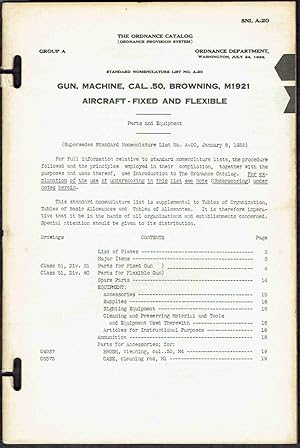 SNL A-20, P. & E. of GUN MACHINE, CAL.50, BROWNING, M1921, AIRCRAFT - BASIC (SEE DESCRIPTION)