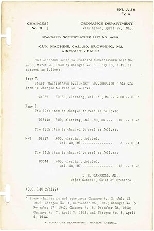 SNL A-38, P. & E. and Addendum of GUN MACHINE, CAL.50, BROWNING, M2, AIRCRAFT - BASIC (SEE DESCRI...