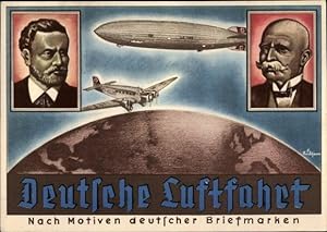 Künstler Ansichtskarte / Postkarte Deutsche Luftfahrt, Graf Zeppelin, Luftschiff LZ 129, Junkers ...