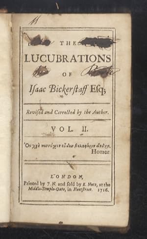 Image du vendeur pour The Lucubrations [The Tatler] of Isaac Bickerstaff Esq. Revised an corrected by the Author. Vol. II. mis en vente par Libreria Oreste Gozzini snc