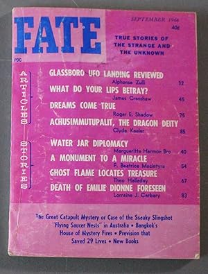 Imagen del vendedor de FATE (Pulp Digest Magazine); Vol. 19, No. 9, Issue 198, September 1966 True Stories on The Strange, The Unusual, The Unknown - Glassboro UFO Landing Reviewed; a la venta por Comic World