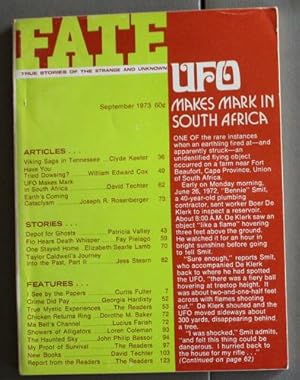 Bild des Verkufers fr FATE (Pulp Digest Magazine); Vol. 26, No. 9, Issue 282, September 1973 True Stories on The Strange, The Unusual, The Unknown - UFO Makes Mark in South Africa; Viking Saga in Tennessee; Earths Coming Cataclysm zum Verkauf von Comic World