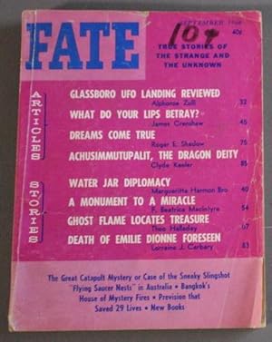 Imagen del vendedor de FATE (Pulp Digest Magazine); Vol. 19, No. 9, Issue 198, September 1966 True Stories on The Strange, The Unusual, The Unknown - Glassboro UFO Landing Reviewed; a la venta por Comic World