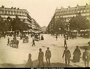 France Paris Busy Opera Avenue Horse drawn Cars old Photo LP Pamard 1880