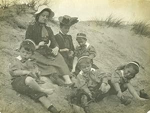 Bild des Verkufers fr France Calais Mother & Children on Sand Dune Beach Old Photo 1900 zum Verkauf von Bits of Our Past Ltd
