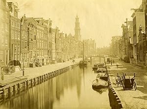 Netherlands Amsterdam Canal Street boats old photo 1880