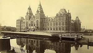 Netherlands Amsterdam Centraal Railway Station Canal old photo 1880