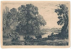 Image du vendeur pour Le Bouvier [Berger jouant de la cornemuse avec troupeau au bord d'une rivire] = The Cowherd [Shepherd playing a pipe with the herd at a river bank] mis en vente par Lirolay