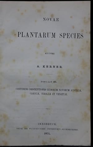 Bild des Verkufers fr Novae Plantarum Species. Decas III.Continens descriptiones Ruborum novorum Austriae Carniae Tirollae et Venetiae. zum Verkauf von Antiquariat  Braun