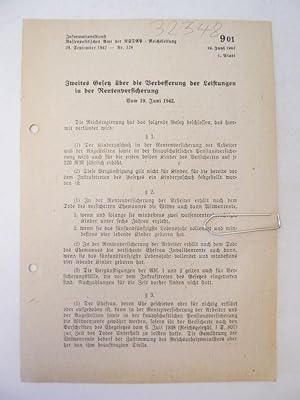 Seller image for Nr. 129 vom 20. September 1942, 1. Blatt: Zweites Gesetz ber die Verbesserung der Leistungen in der Rentenversicherung vom 19. Juni 1942, mit Erluterung des Rassenpolitischen Amtes der NSDAP for sale by Galerie fr gegenstndliche Kunst