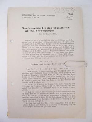 Seller image for Nr. 124 vom 20. April 1942, 1. Blatt: Verordnung ber den Anwendungsbereich erbrechtlicher Vorschriften vom 12. Dezember 1941 for sale by Galerie fr gegenstndliche Kunst