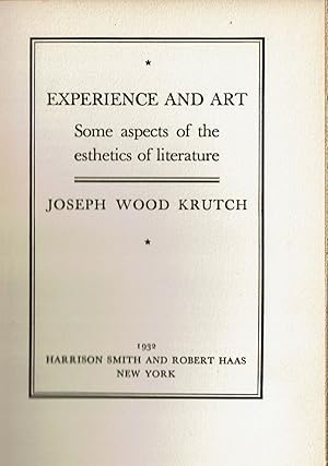 Image du vendeur pour EXPERIENCE AND ART: Some aspects of the esthetics of literature. mis en vente par Blue Mountain Books & Manuscripts, Ltd.