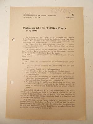 Seller image for Nr. 129 vom 20. April 1942 - Nr. 122 Forschungsstelle fr Volkstumsfragen in Danzig for sale by Galerie fr gegenstndliche Kunst