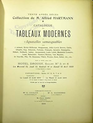 Collection de M. Alfred Hartmann. Catalogue des Tableaux modernes et Aquarelles remarquables