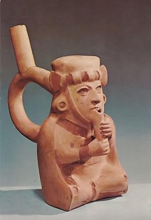 Peruvian Whistling Jar Flute Player Primitive Art Sculpture Postcard