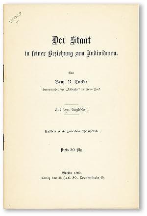 Bild des Verkufers fr Der Staat in seiner Beziehung zum Individuum zum Verkauf von Lorne Bair Rare Books, ABAA