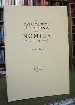Seller image for A Catalogue of the Contents of NOMINA: Volumes 1-16 (1977-1993) for sale by Edinburgh Books
