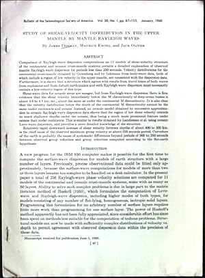 Immagine del venditore per Study of Shear-Velocity Distribution in the Upper Mantle by Mantle Rayleigh Waves. Bulletin of the Seismological Society of America, vol. 50, No.1 venduto da books4less (Versandantiquariat Petra Gros GmbH & Co. KG)