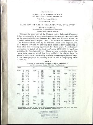 Bild des Verkufers fr Florida Straits Transports, 1952-1956 Reprinted from Bulletin of Marine Science of the Gulf and Caribbean, Vol. 7 NO.3 zum Verkauf von books4less (Versandantiquariat Petra Gros GmbH & Co. KG)