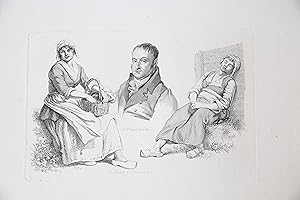[Antique etching/ets] Study print: a seated woman, another asleep and the portrait of the engrave...