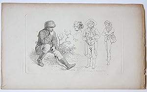 Bild des Verkufers fr [Antique etching/ets] Study print: a seated man, two standing figures beside a female head. [Etudes graves de Jacob Ernst Marcus]/Zittende man, twee figuren naast een vrouwenhoofd. zum Verkauf von Antiquariaat Arine van der Steur / ILAB