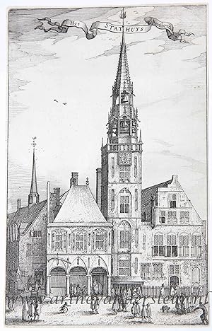 [Antique print, etching/ets] The town hall of Amsterdam / Het stadhuis van Amsterdam, published c...