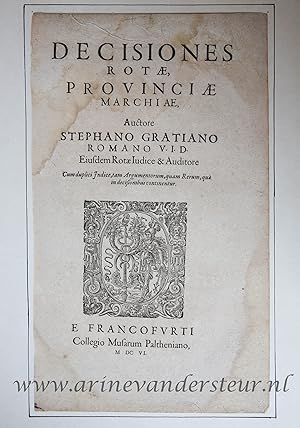 [Antique title page, 1606] Decisiones Rotae Provinciae Marchiae, published 1606, 1 p.