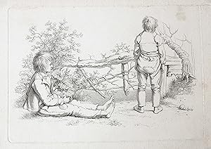 Bild des Verkufers fr [Antique etching/ets] Study print: two children in the open air. [Etudes graves de Jacob Ernst Marcus]/Twee kinderen in de open lucht. zum Verkauf von Antiquariaat Arine van der Steur / ILAB