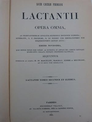 Seller image for Lucii Caecilii Firmiani Lactantii, Opera omnia [.] Tomus secundus et ultimus. (= Patrologiae cursus completus, Series prima, Patrologiae tomus 7) for sale by Antiquariat Bookfarm