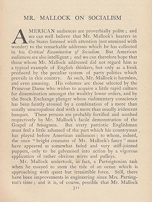 Mr. Mallock on Socialism. A rare original article from the Albany Review, 1908.