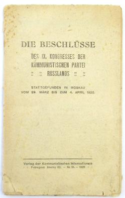 Die Beschlüsse des IX. Kongresses der Kommunistischen Partei Russlands, stattgefunden in Moskau v...