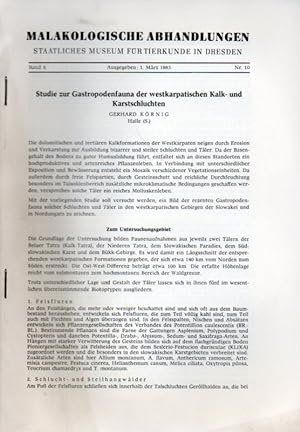 Bild des Verkufers fr Studie zur Gastropodenauna der westkarpatischen Kalk- und zum Verkauf von Clivia Mueller