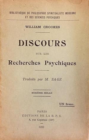 Discours sur les recherches psychiques