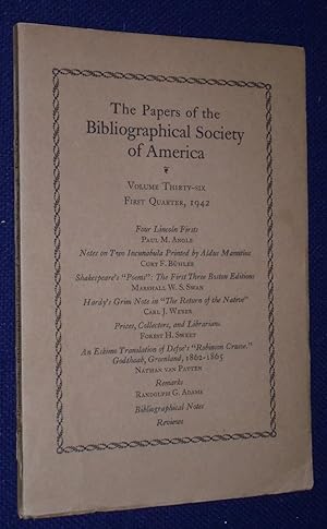 Seller image for The Papers of the Bibliographical Society of America, Volume Thirty-Six (36), First Quarter, 1942 for sale by Pensees Bookshop