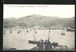Postcard St. Thomas, Totale mit Hafen