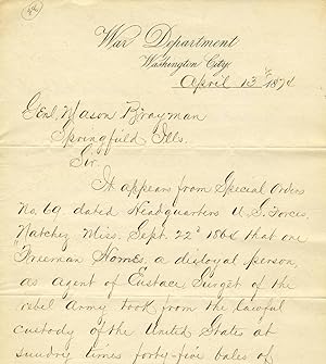 Letter, signed "W. W. Belknap," to General Mason Brayman