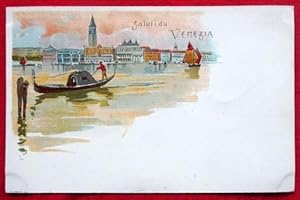 Ansichtskarte AK Saluti da Venezia (Venedig). Farblitho. Gondoliere am Canale Grande