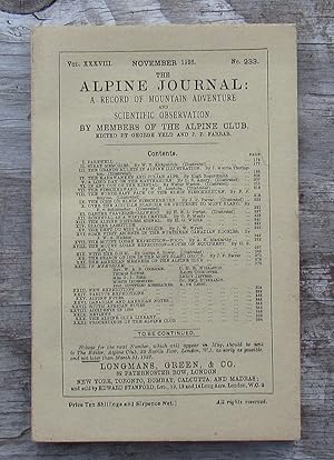 Seller image for The Alpine Journal volume XXXVIII November 1926 - Number 233 for sale by JP MOUNTAIN BOOKS