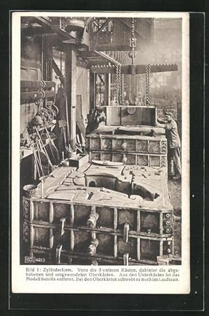 Ansichtskarte Hannover-Linden, Hanomag, Werdegang eines Lokomotivzylinders, Zylinderform