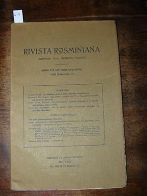 Rivista rosminiana. direttore dott. Damiano Avancini Anno XIX (III° fascicolo della terza serie. ...