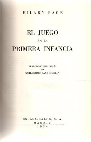 Seller image for El juego en la primera infancia . for sale by Librera Astarloa