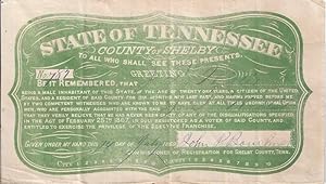 Seller image for Voter Registration Form, Shelby County, Tennessee, 1869 for sale by The Ridge Books