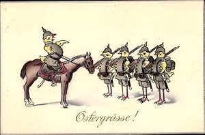 Ansichtskarte / Postkarte Glückwunsch Ostern, Küken als deutsche Soldaten im Kaiserreich
