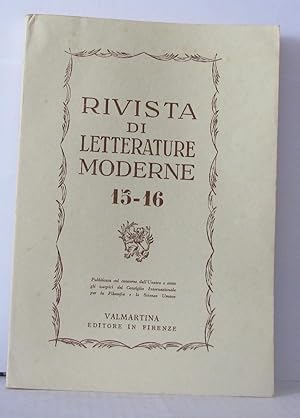 Image du vendeur pour Rivista di letterature moderne N15-16 mis en vente par Librairie Albert-Etienne