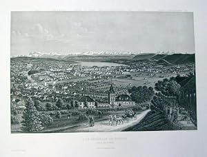 Vue général de Zurich prise de la Weid. Aquatinta-Radierung.