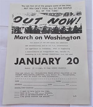 Seller image for OUT NOW! - NATIONAL PEACE ACTION COALITION - March on Washington (Saturday) January 20 (1973) (Handbill Flyer Broadside) for sale by Bloomsbury Books