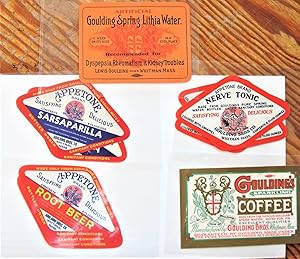 Lot of Five Antique Drink Labels: Appetone Brand Root Beer, Nerve Tonic, Sarsaparilla , Goulding ...