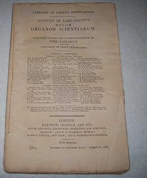 Seller image for Account of Lord Bacon's Novum Organon Scientiarum (Library of Useful Knowledge part 10) for sale by Easy Chair Books